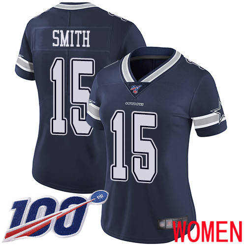 Women Dallas Cowboys Limited Navy Blue Devin Smith Home #15 100th Season Vapor Untouchable NFL Jersey